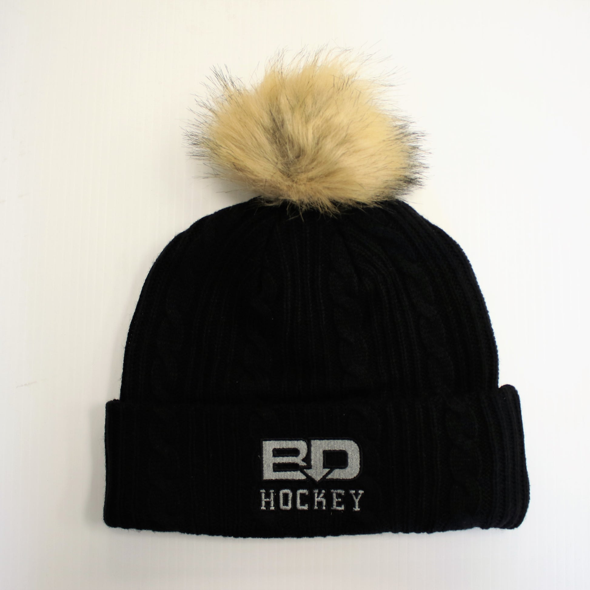 Black Cable Knit Toque Beanie with Pom Bardown Logo