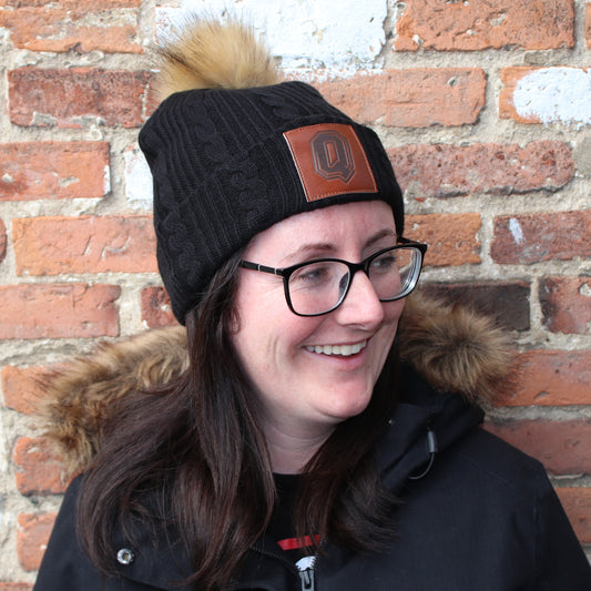 Black Cable Knit Toque Beanie with Pom
