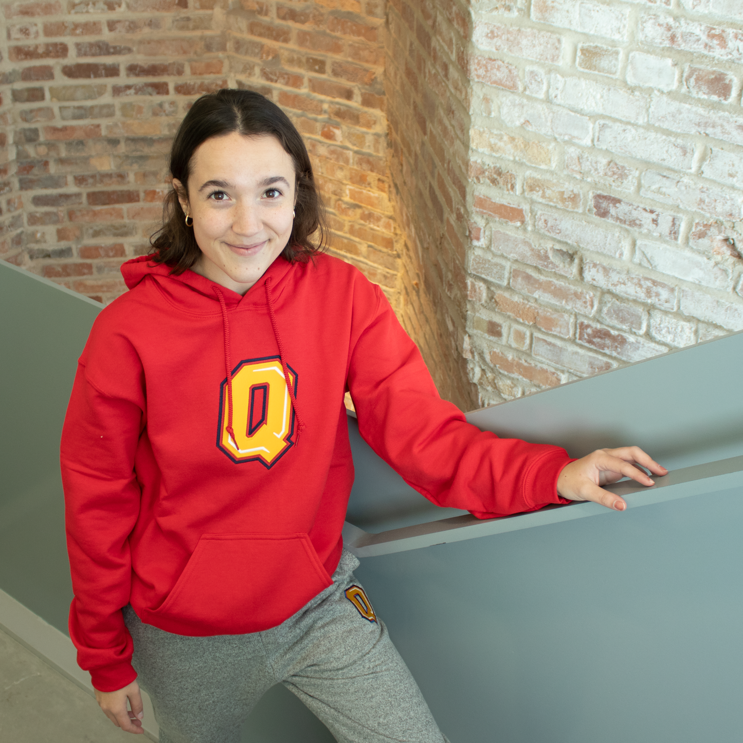 Red Q Hoodie with Female Model